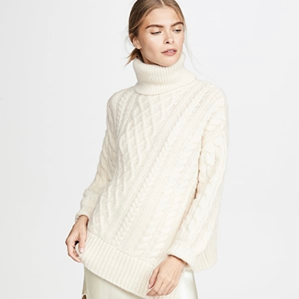 A.L.C. Nevelson Alpaca Wool Cable Knit Turtleneck Sweater Cream White Warm Cozy